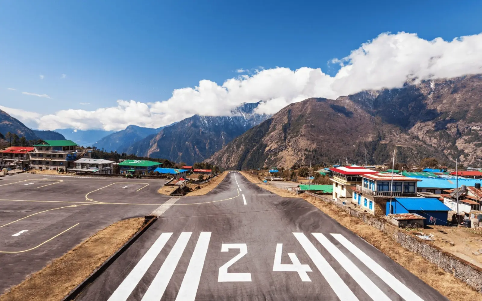Tara Air flight touching down at Tenzing-Hillary Airport (Lukla) at 2,845m — the 35-minute flight that starts every Everest Base Camp trek.