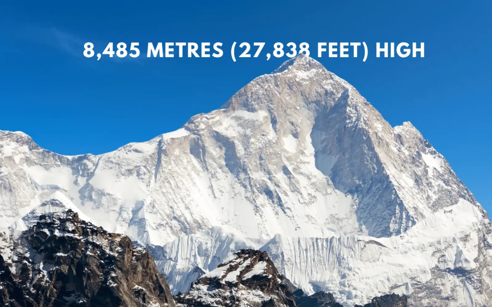 How tall is Makalu? At 8,485 m (27,838 ft), it is the fifth-highest mountain on Earth