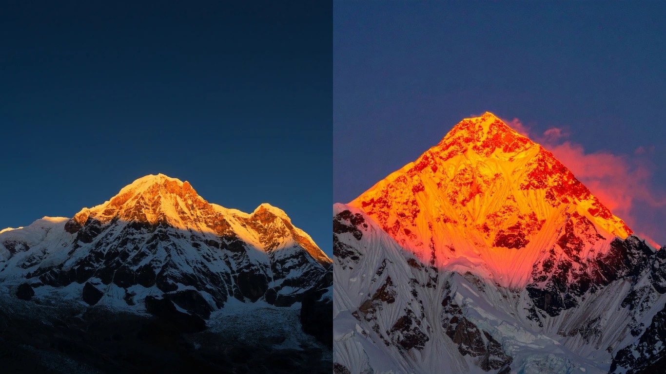 sunrise and sunset of everest and annapurna