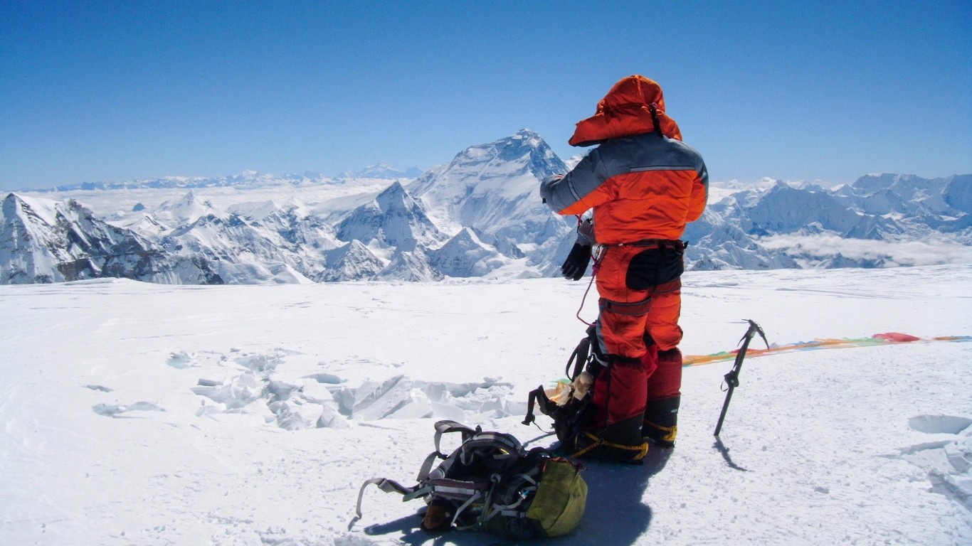 climbers preparing to climb the 8848.86 meter mount everest