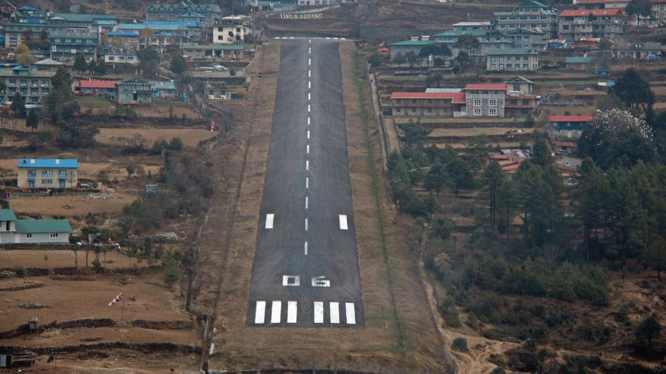 Tenzing-Hillary Airport Lukla short runway 527m 12 percent gradient mountain airstrip Nepal Everest region
