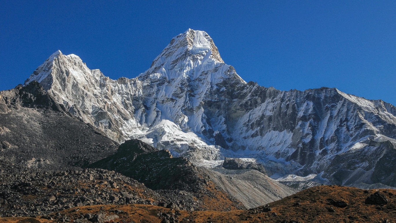 Ama Dablam mountain rising above the Khumbu Valley in Nepal during an Everest region trek.