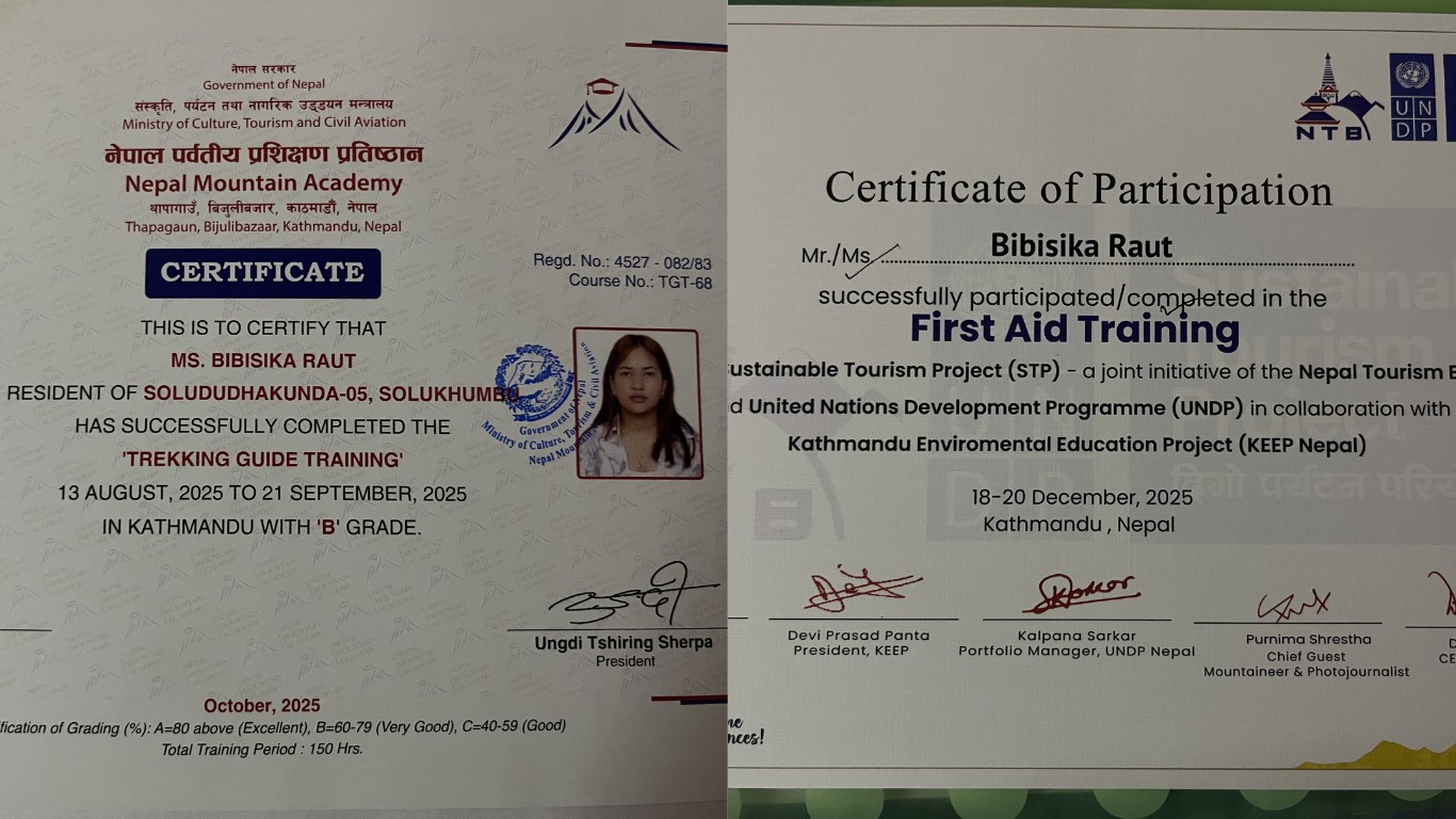 Certified trekking guide Nepal Tourism Board – Bibisika Raut