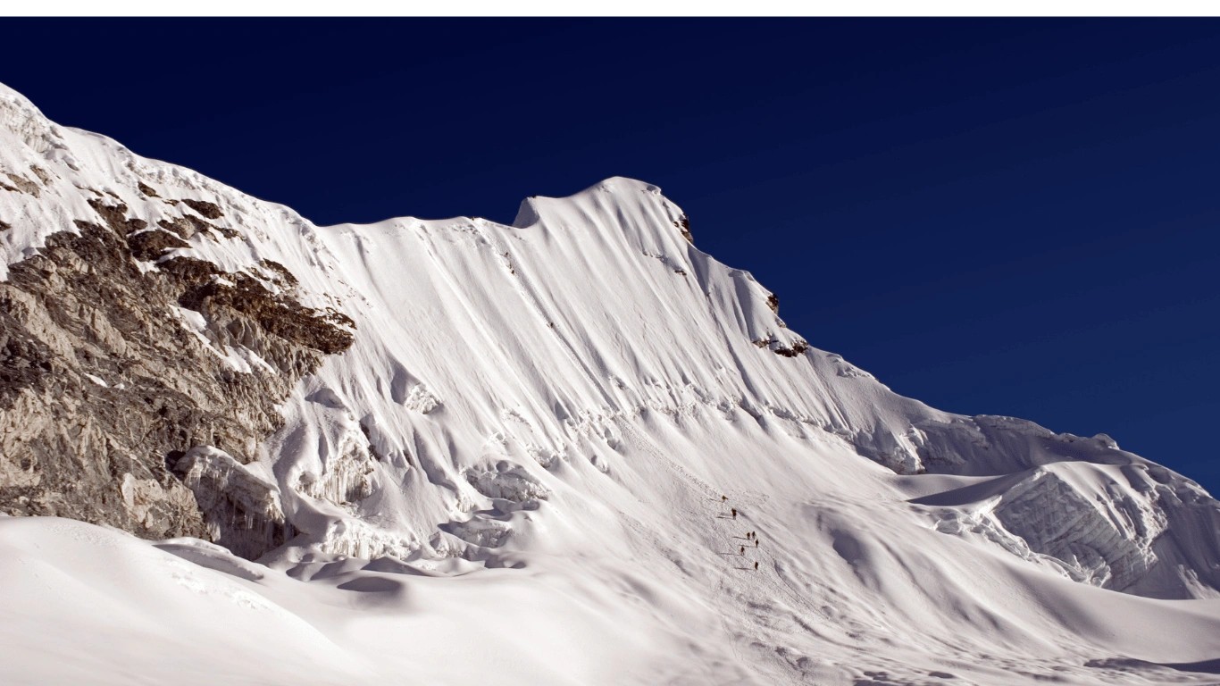 Climbers on Island Peak, a popular 6,189m peak climbing destination in Nepal's Everest region.