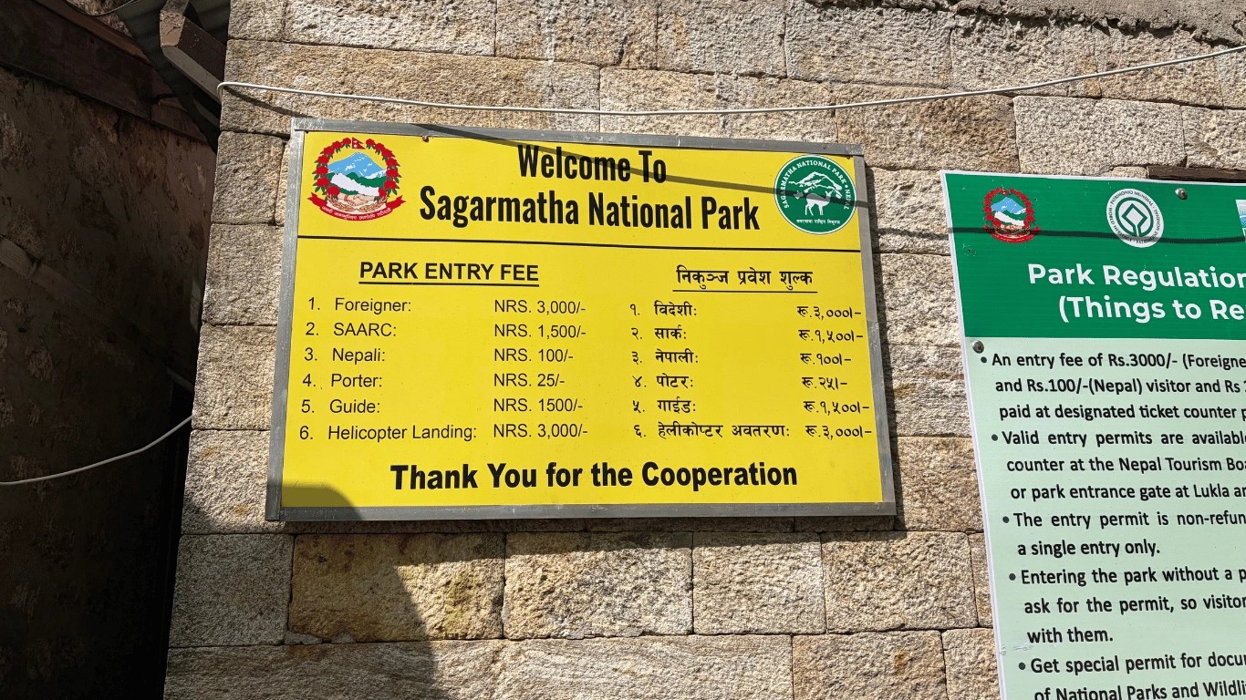 sagarmatha national park price list board on trails