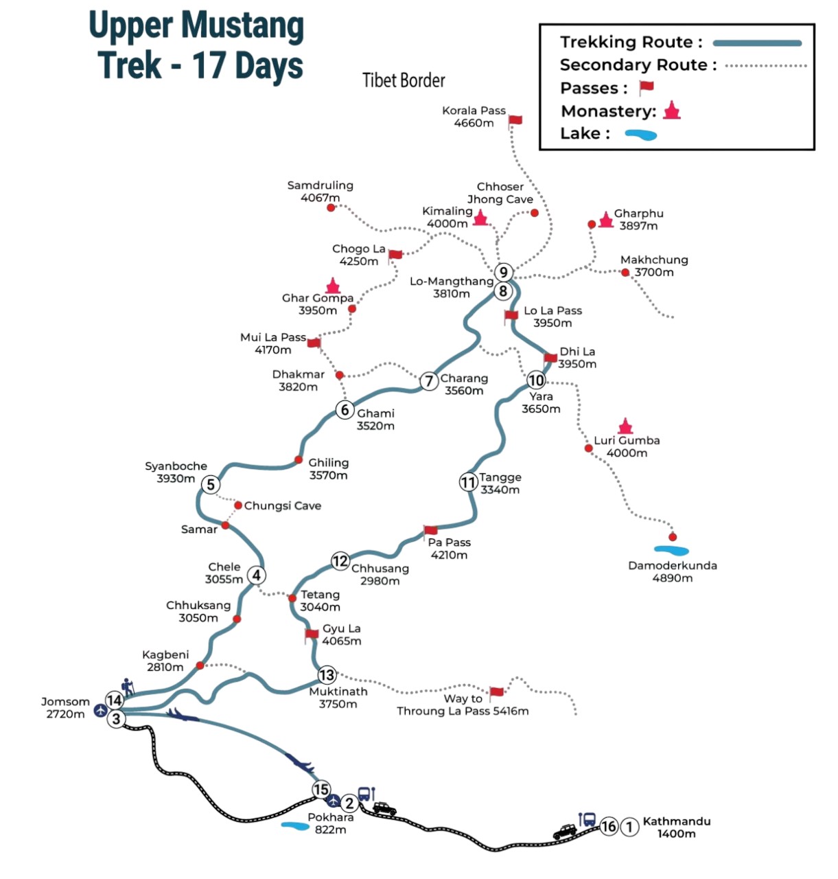 Map of mustang trekking in Nepal