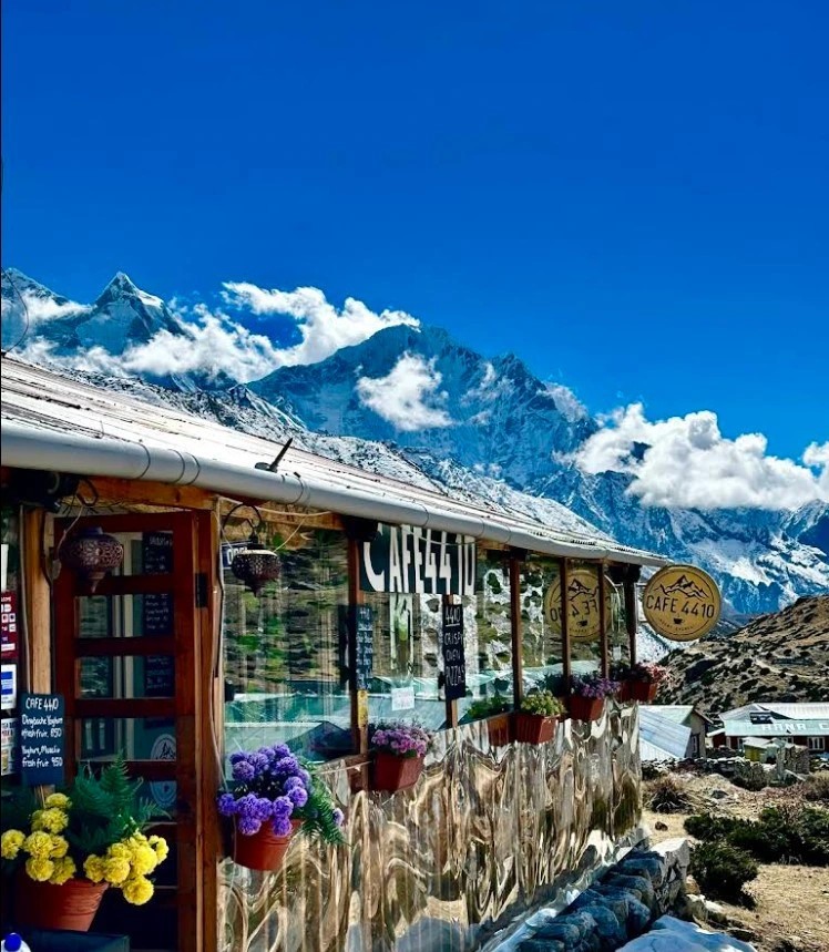 Cafe 4410 in Dingboche during the Everest Base Camp Trek, offering trekkers a cozy stop with Himalayan views at 4,410 meters.