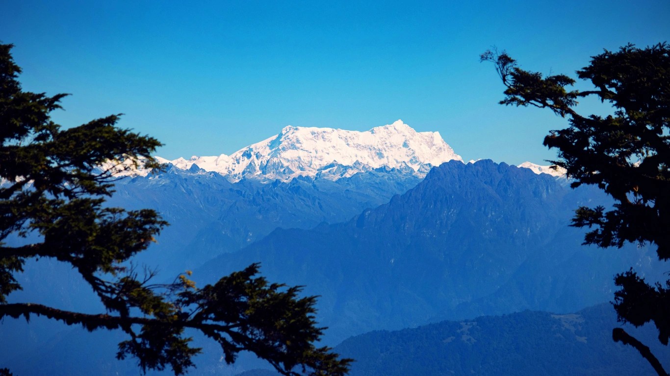 Snow-capped Himalayan mountain ranges in Bhutan with pristine alpine landscapes