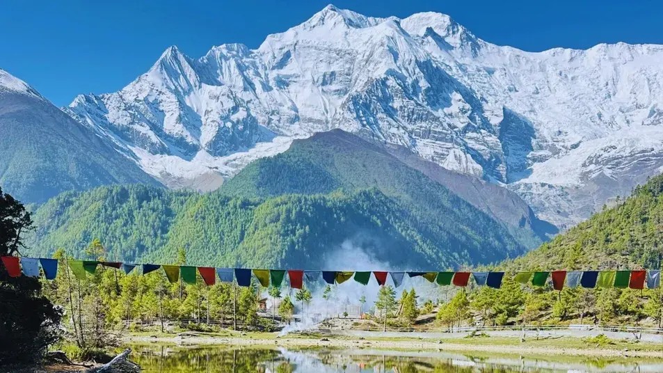 Himalayan mountains view while trekking in Nepal.