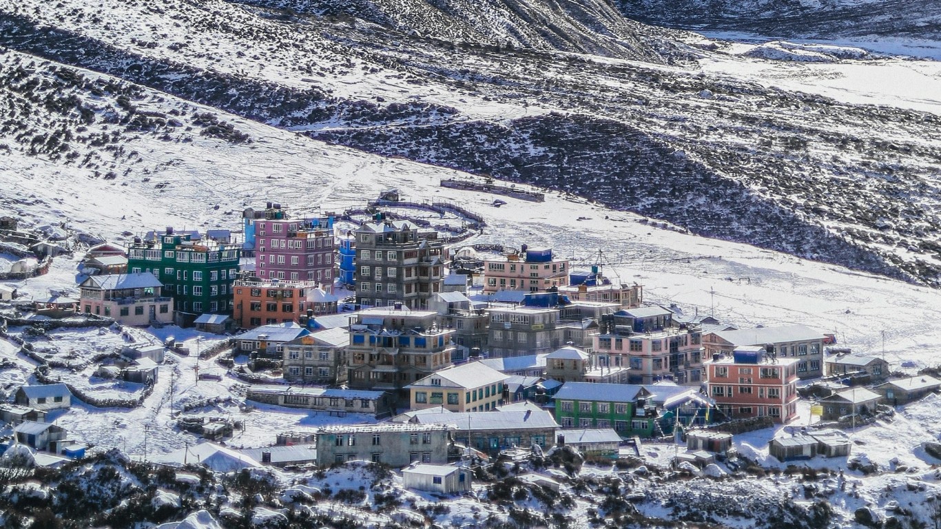 Langtang Valley winter landscape with snow-covered trails and traditional villages