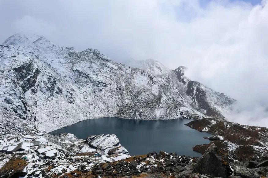 Gosaikunda Lake Langtang Nepal sacred pilgrimage site with mountains