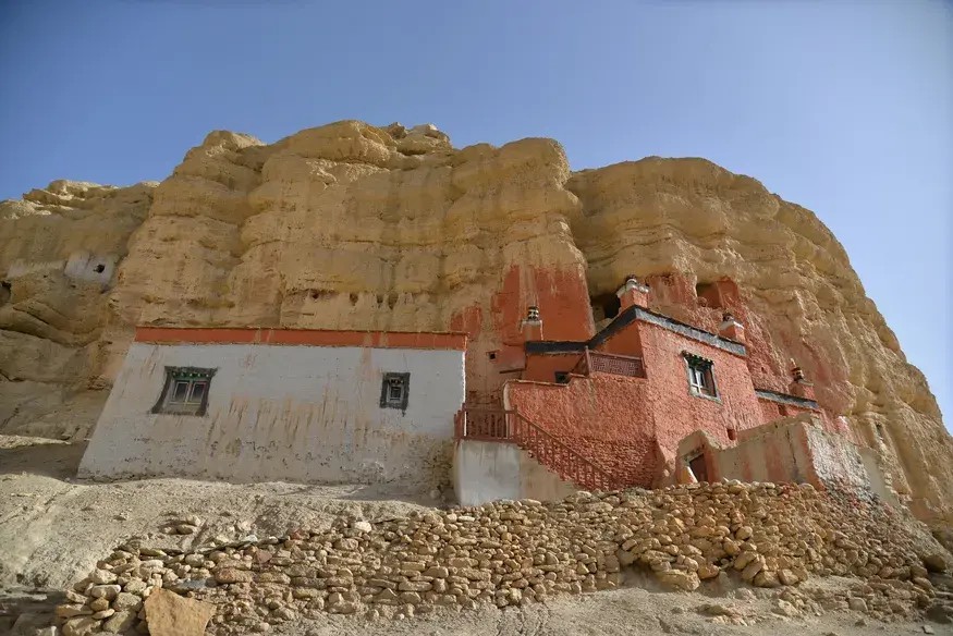 Buddhist monastery interior during Mustang trekking in Nepal cultural experience