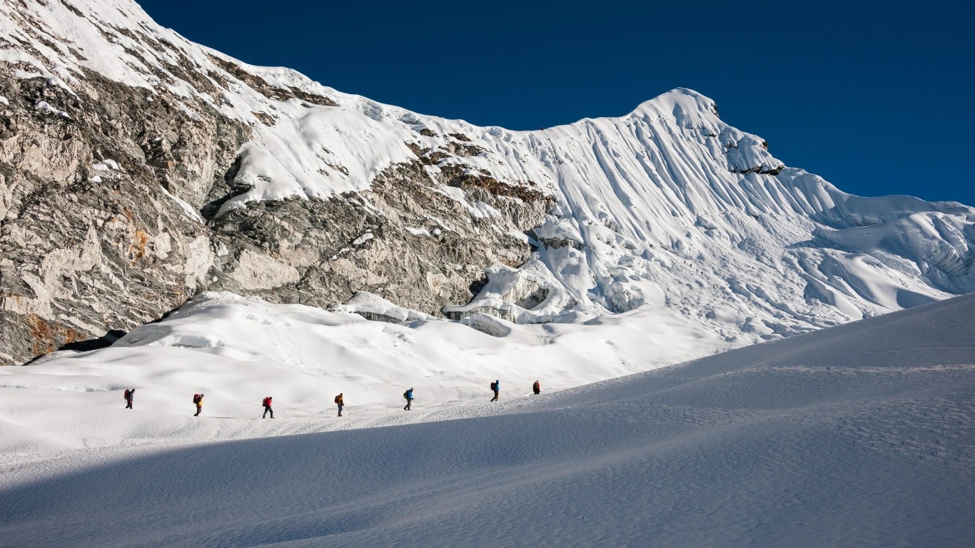 Climber heading to toward island peak