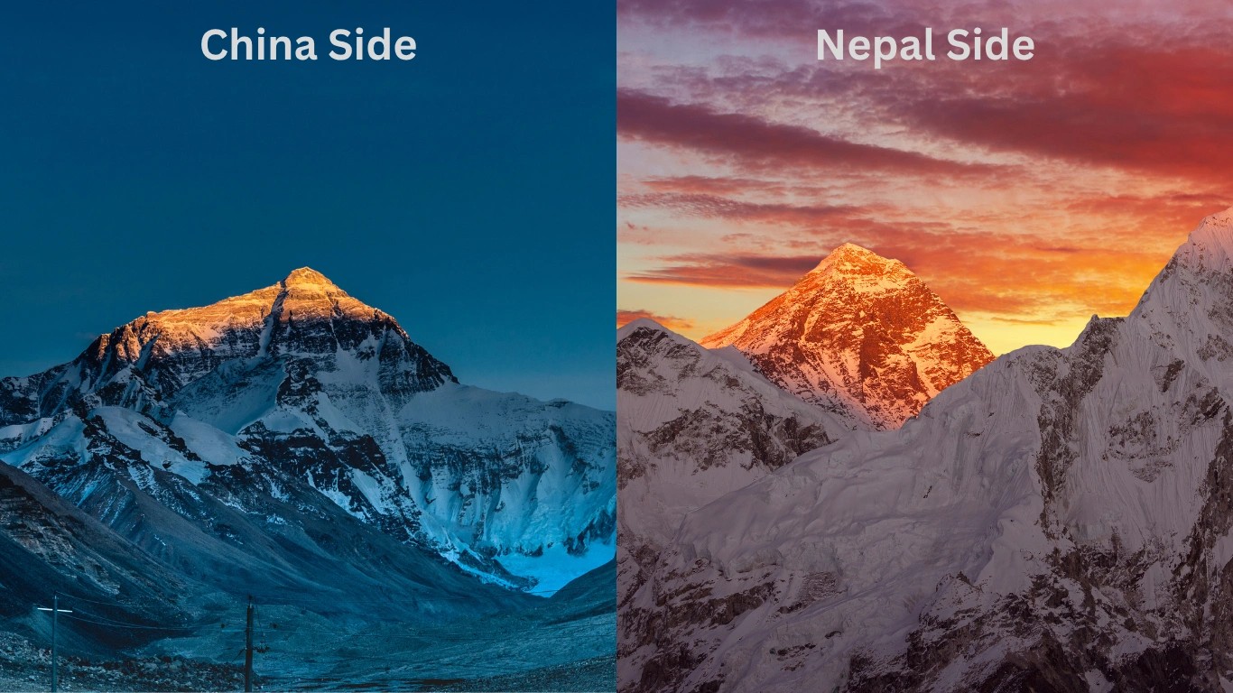 The view of everest from china and nepal