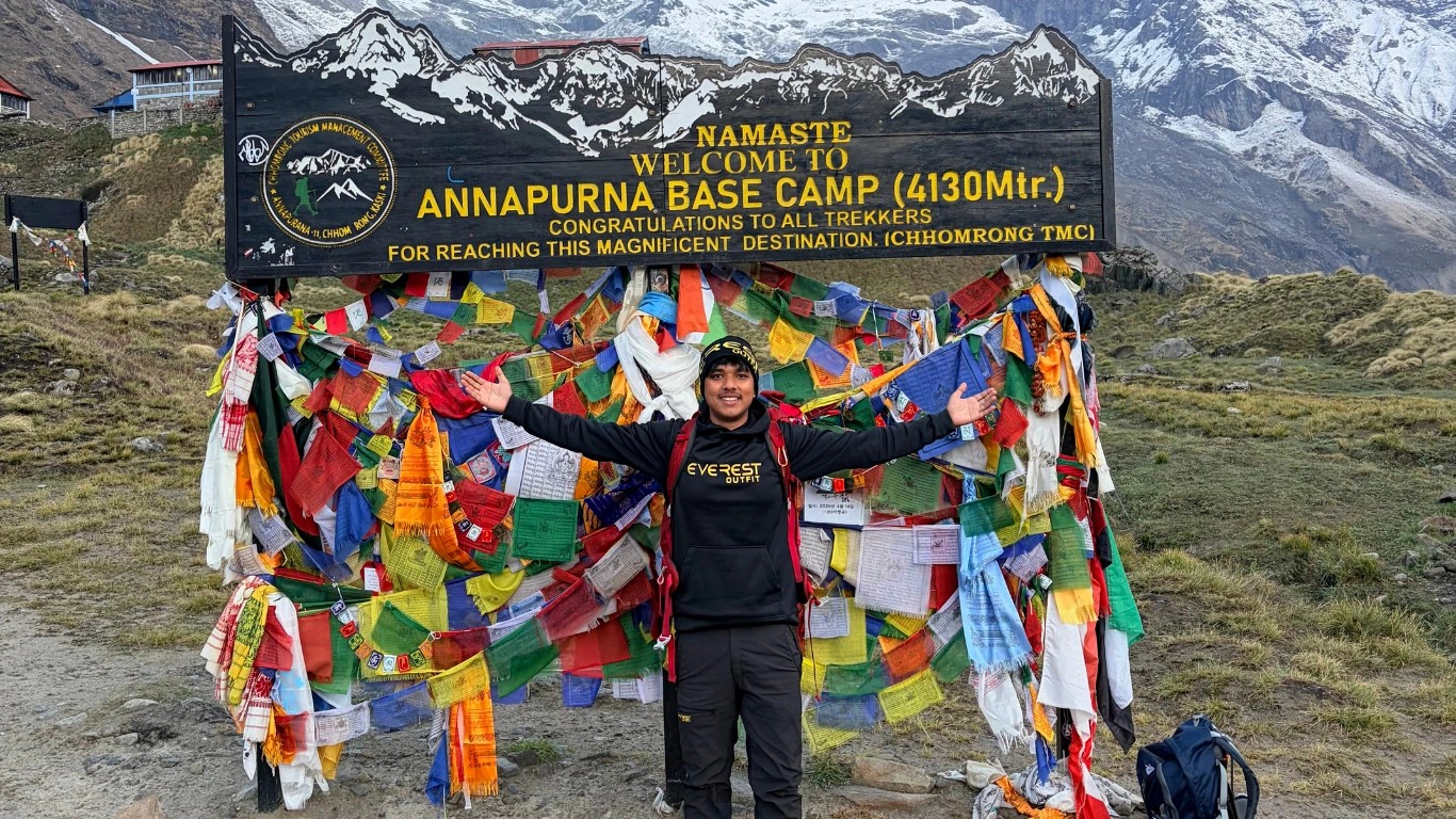 Bibek Dhamala, a registered trekking guide in Nepal, smiling in the Himalayas and known for his friendly guidance and trusted trekking experience.