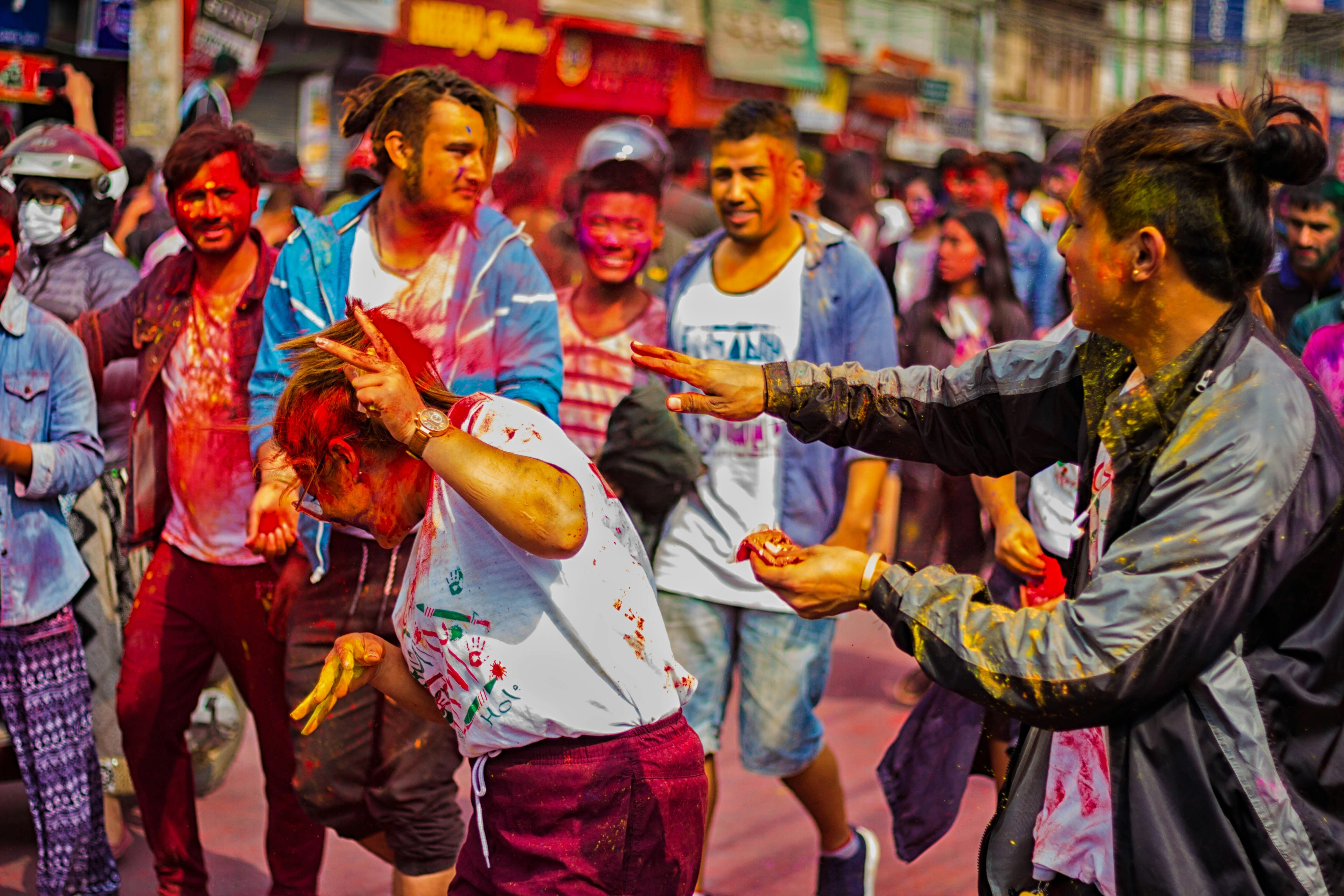 Holi Festival Nepal participants throwing colors in Kathmandu