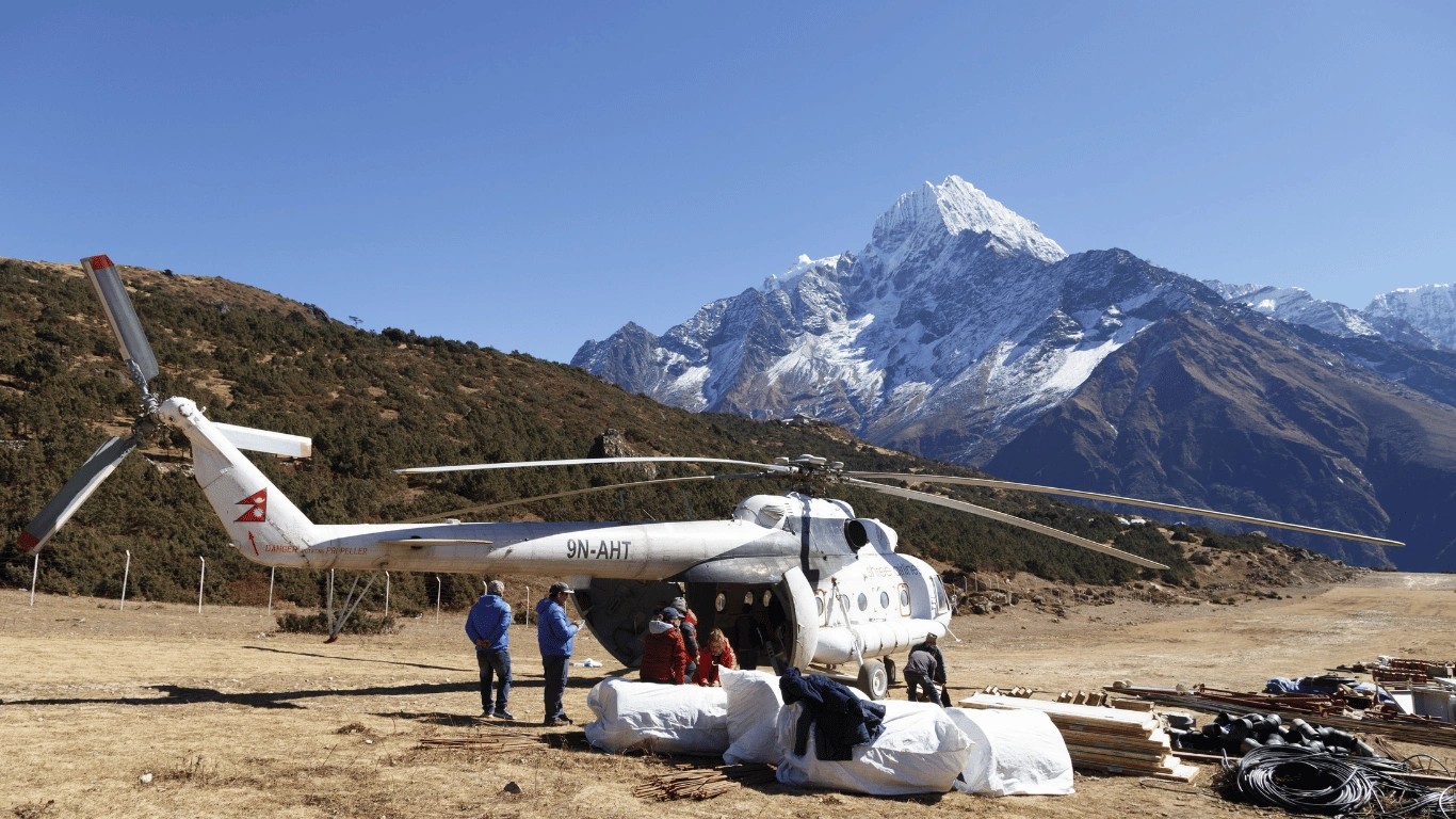 Aircraft land at Namche Bazaar, Nepal.