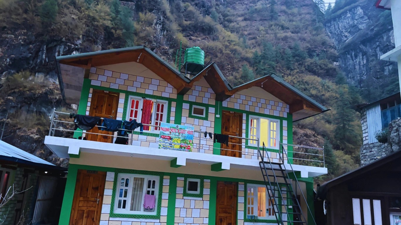 Fulbari Guest House exterior view in Dharapani on Annapurna Circuit Trek