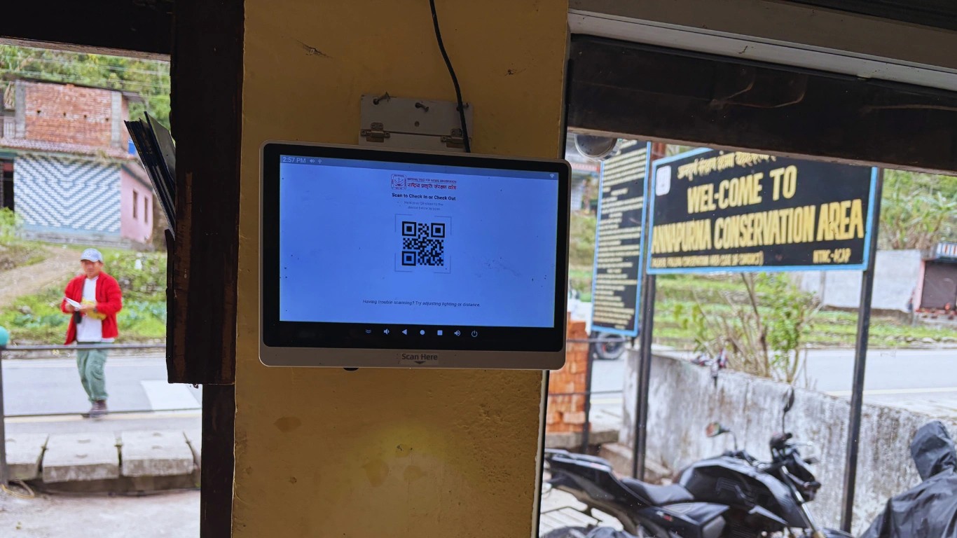 Besisahar checkpoint QR Scanner at the start of Annapurna Circuit