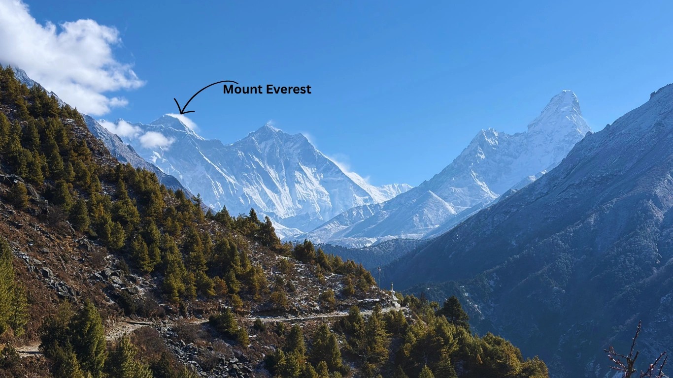 Aerial view of Sagarmatha National Park with Mount Everest in the background, Nepal Himalayas