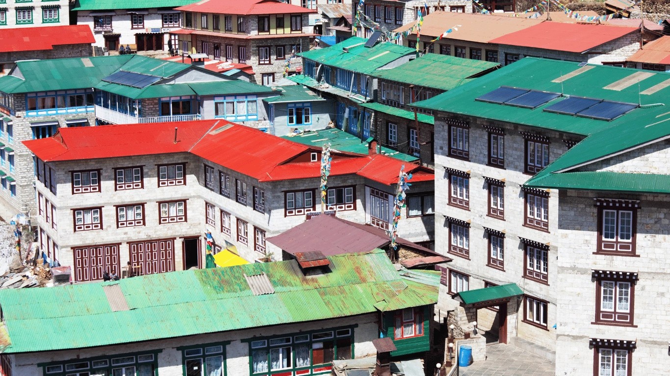 Traditional trekking lodge in Namche Bazaar on the Everest Base Camp Trek route in Nepal.