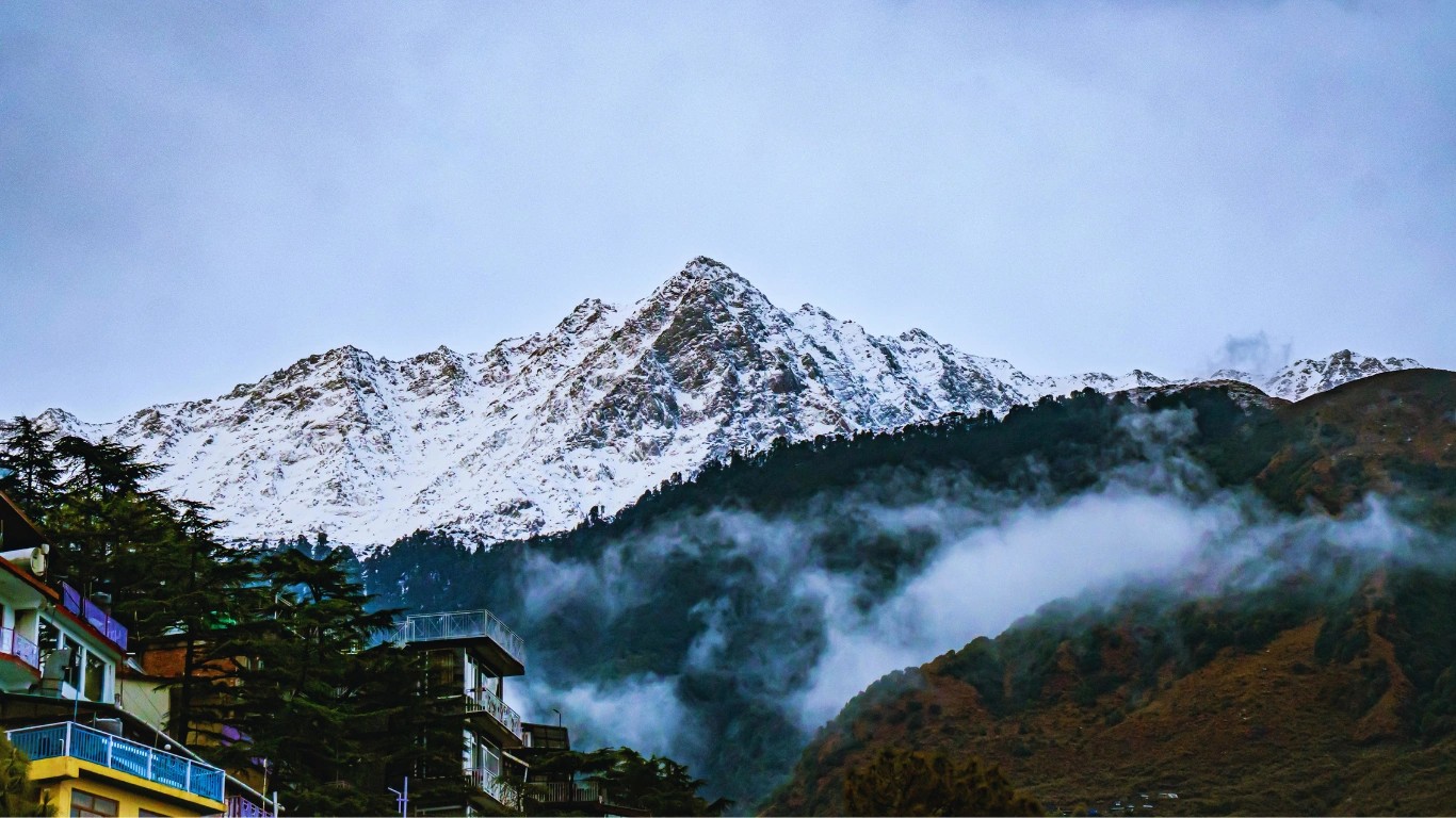 Snow-capped Himalayan mountain ranges in India with breathtaking alpine scenery