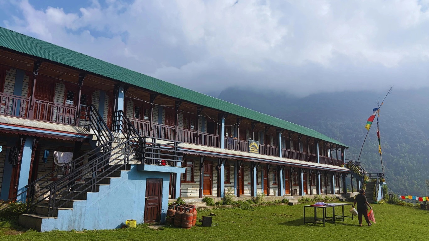 Traditional teahouse lodge along the Annapurna Base Camp Trek route in the Nepal Himalayas.