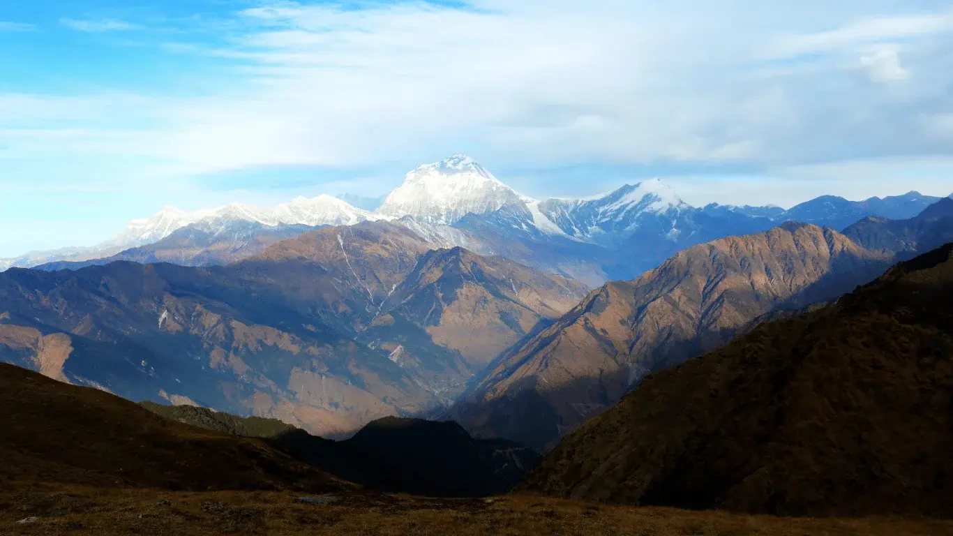 Walking along Khopra Ridge offers incredible views of the Annapurna and Dhaulagiri ranges.